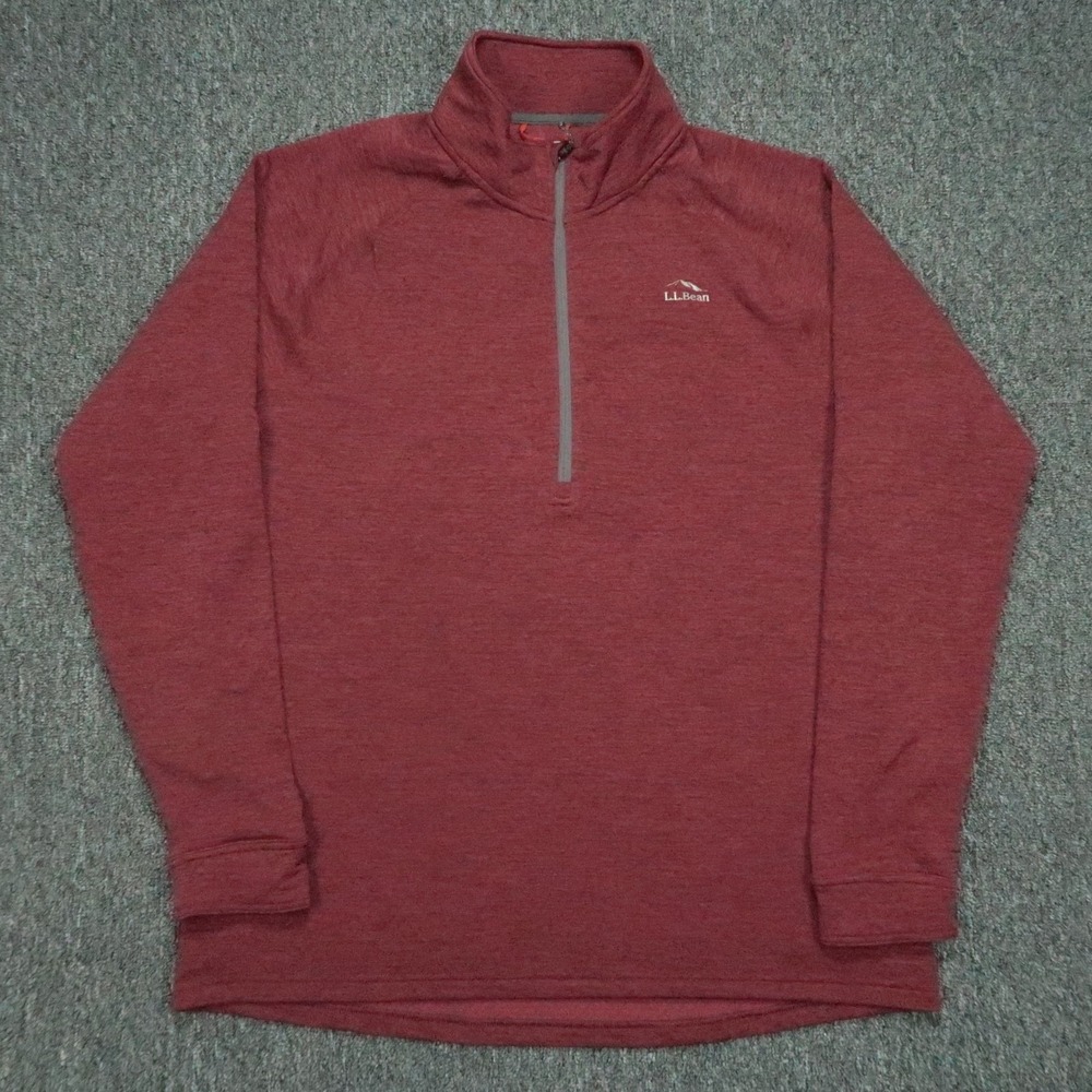 LL Bean Pullover Mens L Tall Red Adventure Grid Fleece Quarter Zip Performance